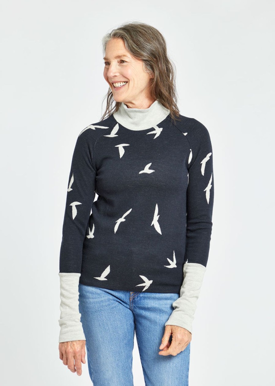 OISELLE Wazzie Wool Jacquard Mock Neck Long Sleeve Clearance