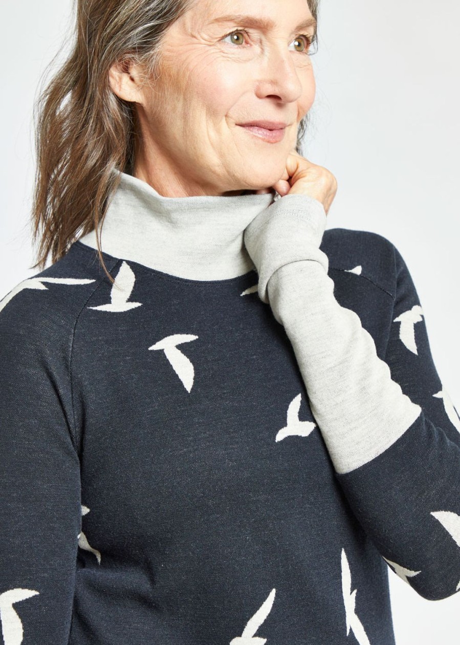 OISELLE Wazzie Wool Jacquard Mock Neck Long Sleeve Clearance